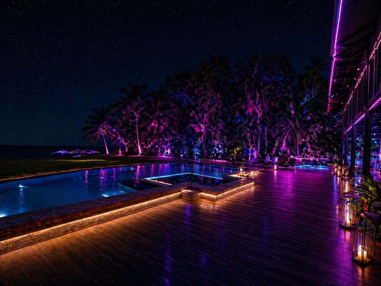 The Villa Esterillos — private celebration by the infinity pool at sunset