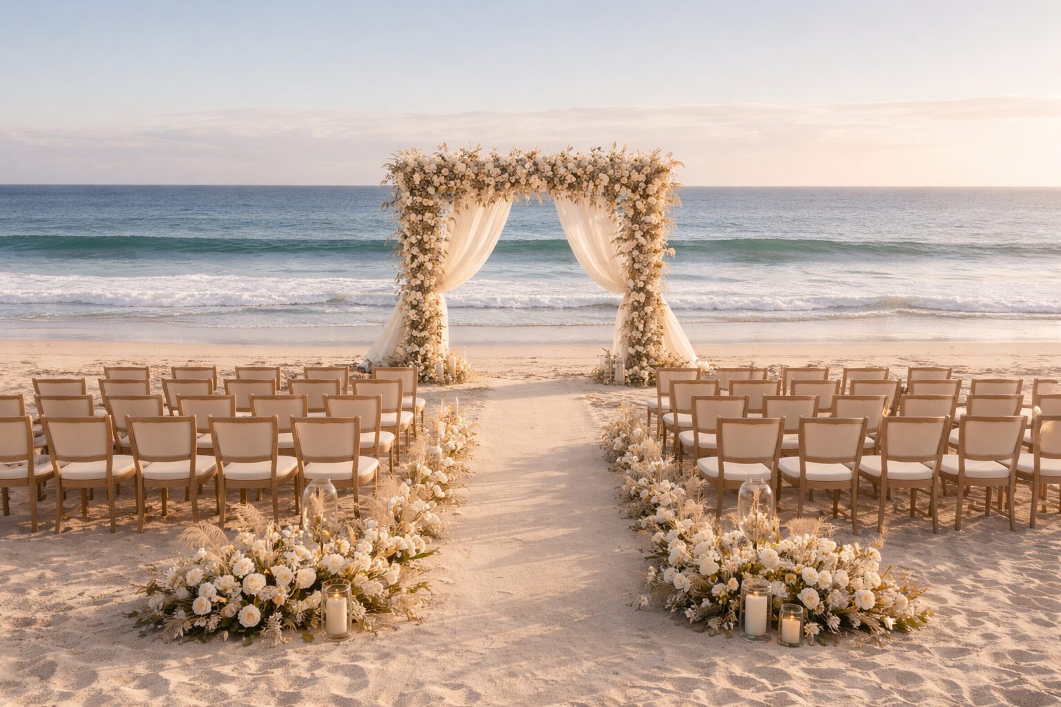 The Villa Esterillos — beachfront wedding ceremony on the Pacific lawn