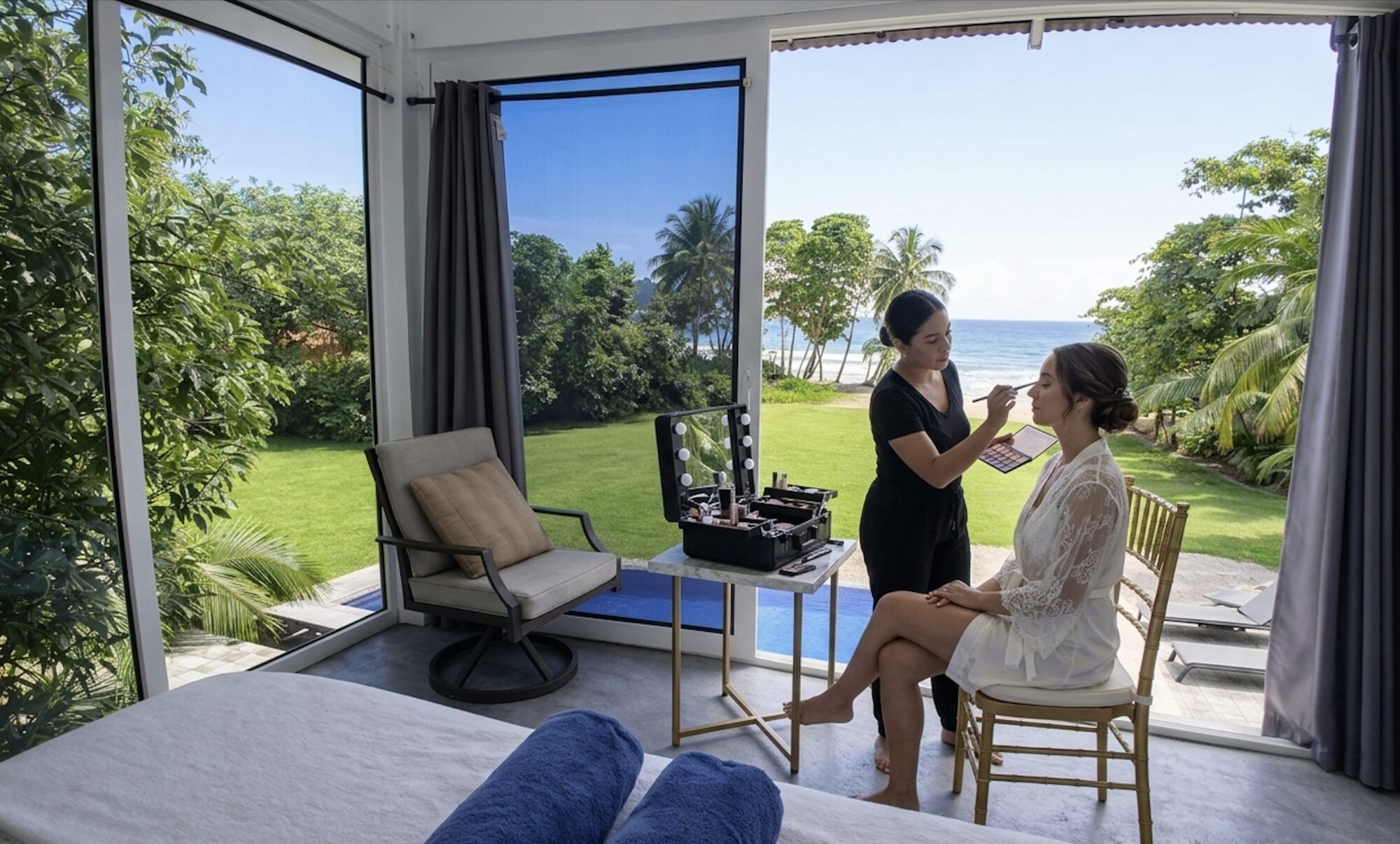 The Villa Esterillos — destination wedding ceremony on the beachfront lawn